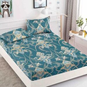 Husă de pat cu elastic 180x200, turcoaz cu imprimeu floral