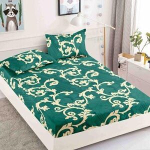 Husă de pat cu elastic 180x200, verde cu imprimeu floral