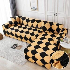 Husă de canapea colțar elastică galben geometric