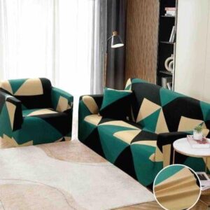 Husă de canapea elastică bej geometric, mărime L (180-230 cm)
