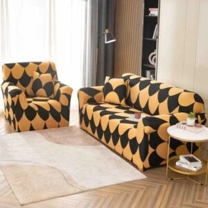 Husă de canapea elastică alb-negru frunze, mărime M (140-180 cm)