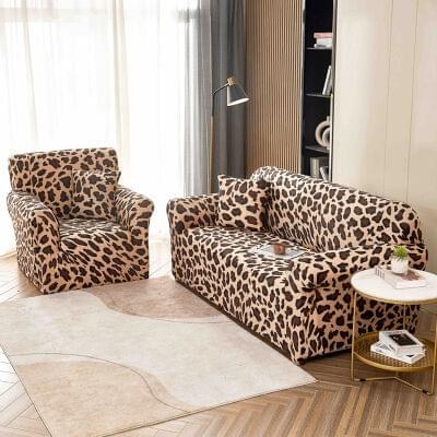 Husă de canapea elastică bej leopard, mărime M (140-180 cm)