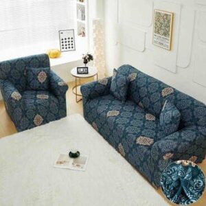 Husă de canapea elastică bleumarin marmura, mărime M (140-180 cm)