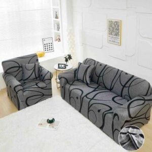 Husă de canapea elastică gri abstract, mărime M (140-180 cm)