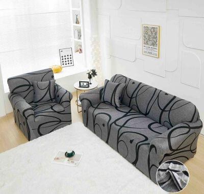 Husă de canapea elastică gri abstract, mărime M (140-180 cm)