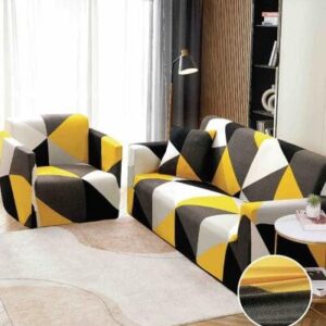 Husă de canapea elastică negru galben geometric, mărime M (140-180 cm)