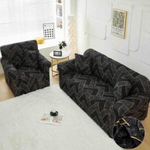 Husă de canapea elastică negru marmura, mărime M (140-180 cm)