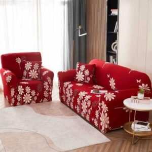 Husă de canapea elastică rosu floral, mărime M (140-180 cm)