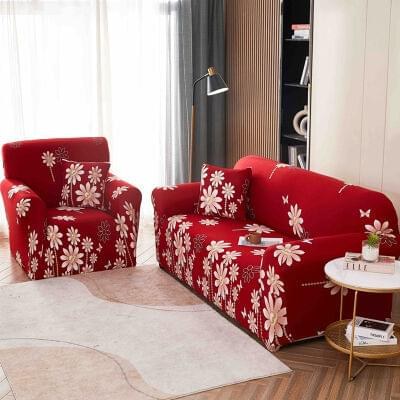 Husă de canapea elastică rosu floral, mărime M (140-180 cm)