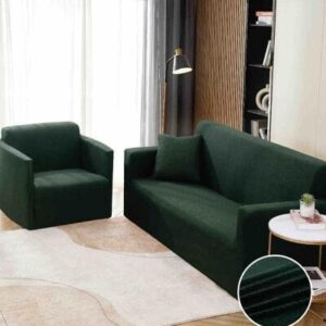 Husă de canapea elastică verde inchis, mărime M (140-180 cm)