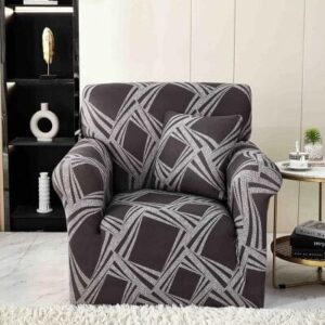 Husă de canapea elastică gri cu frunze, mărime S (90-140 cm)