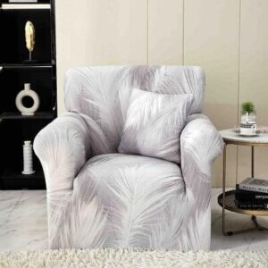 Husă de canapea elastică gri cu frunze, mărime S (90-140 cm)