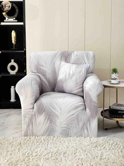Husă de canapea elastică gri cu frunze, mărime S (90-140 cm)