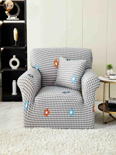 Husă de canapea elastică gri floral, mărime S (90-140 cm)