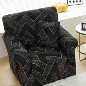Husă de canapea elastică negru cu frunze, mărime S (90-140 cm)
