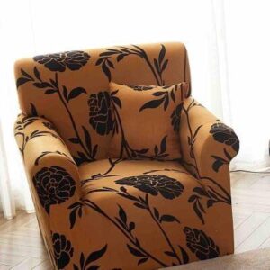 Husă de canapea elastică negru galben floral, mărime S (90-140 cm)