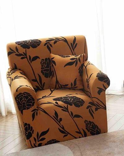 Husă de canapea elastică negru galben floral, mărime S (90-140 cm)
