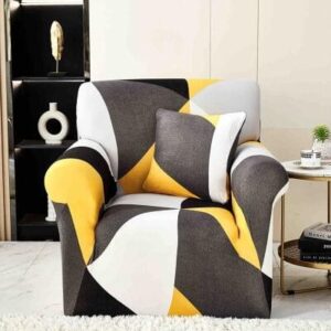 Husă de canapea elastică negru galben geometric, mărime S (90-140 cm)