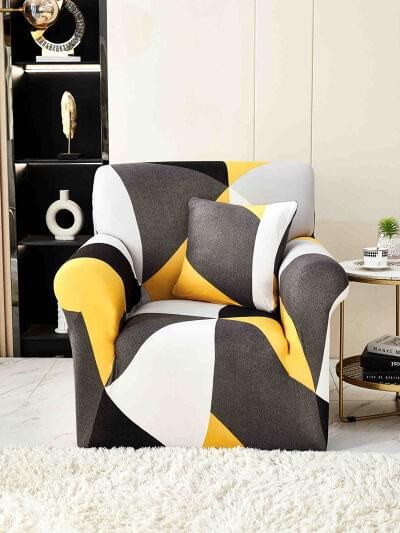 Husă de canapea elastică negru galben geometric, mărime S (90-140 cm)