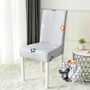 Husă scaun cu elastic alb cu buline, set 6 bucăți