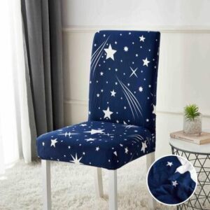 Husă scaun cu elastic bleumarin cu stele, set 6 bucăți
