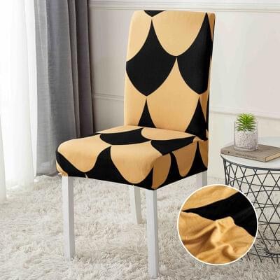 Husă scaun cu elastic galben cu frunze, set 6 bucăți