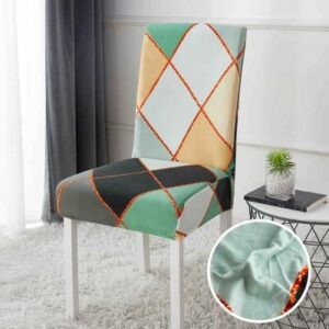 Husă scaun cu elastic geometric pastel, set 6 bucăți