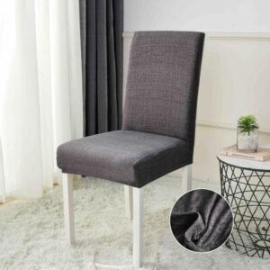 Husă scaun cu elastic gri, set 6 bucăți