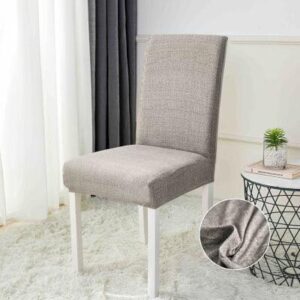 Husă scaun cu elastic gri deschis, set 6 bucăți
