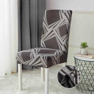 Husă scaun cu elastic gri geometric, set 6 bucăți