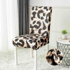 Husă scaun cu elastic leopard, set 6 bucăți
