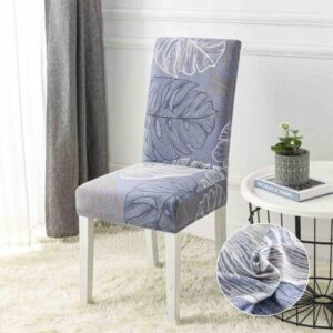 Husă scaun cu elastic lila cu model, set 6 bucăți