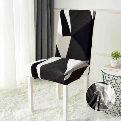 Husă scaun cu elastic negru cu model, set 6 bucăți