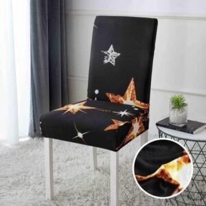 Husă scaun cu elastic negru cu stea, set 6 bucăți