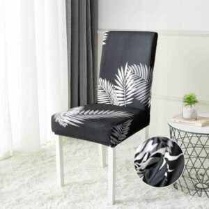 Husă scaun cu elastic negru geometric, set 6 bucăți