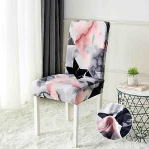 Husă scaun cu elastic roz cu flori, set 6 bucăți