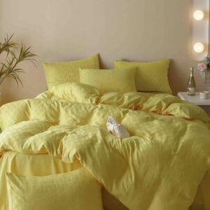 Lenjerie de pat finet jacquard galben, 6 piese