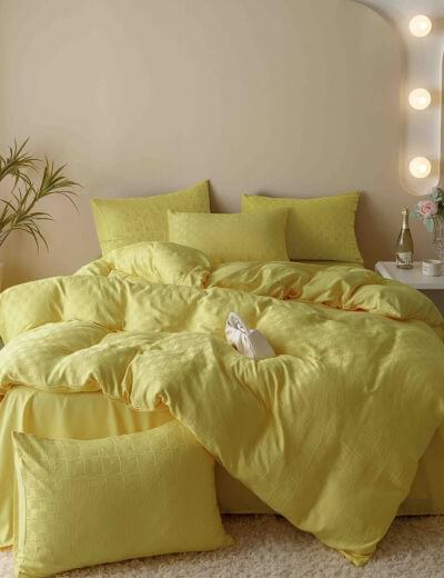 Lenjerie de pat finet jacquard galben, 6 piese