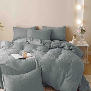 Lenjerie de pat finet jacquard gri-albastru, 6 piese