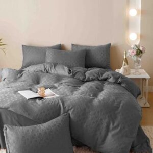 Lenjerie de pat finet jacquard gri închis, 6 piese