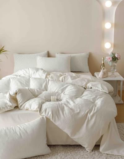 Lenjerie de pat finet jacquard ivoire, 6 piese