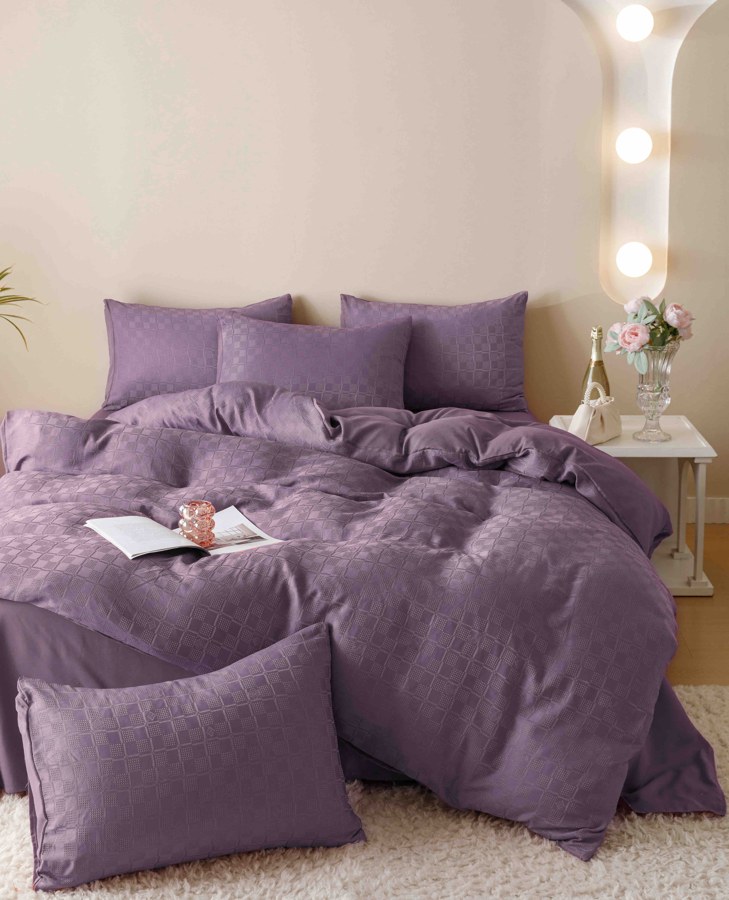 Lenjerie de pat finet jacquard mov, 6 piese