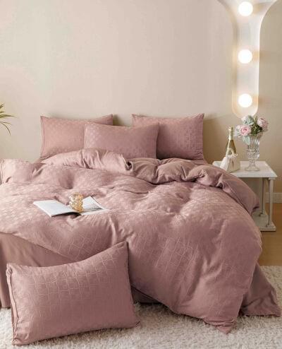 Lenjerie de pat finet jacquard roz prăfuit, 6 piese